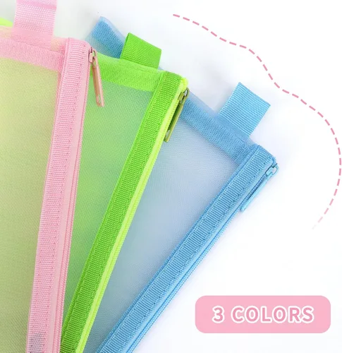 Miniatura 3 de Toplive Juego de 3 estuches para lápices, bolsa transparente para lápices de examen, bolsa de malla de nailon con cremallera para bolígrafos, bolsa