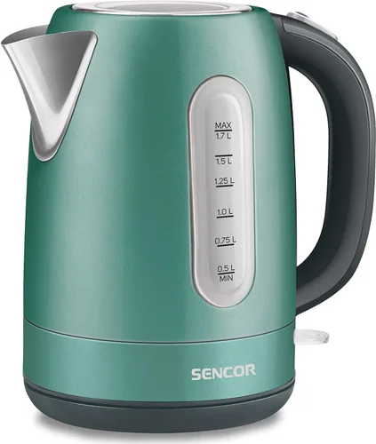 Sencor SWK1771GR - Hervidor eléctrico de acero inoxidable de 1,7 L con tapa de bloqueo de seguridad, color verde