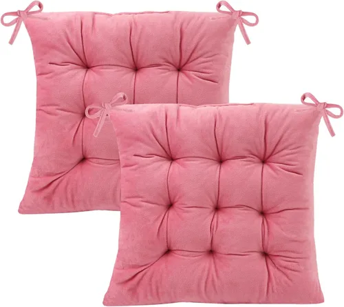 Miniatura 25 de Juego de 2 cojines para sillas de comedor con lazos, almohadilla antideslizante para silla de cocina para interior y tapete de asiento de comedor