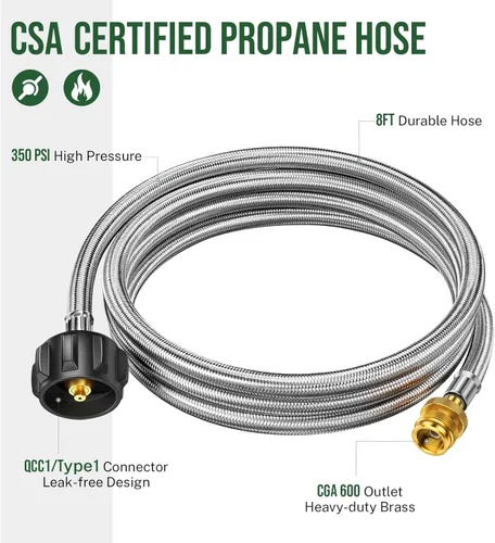 Miniatura 6 de La manguera de propano de 8 pies conecta la parrilla/calentador portátil de 1 libra a un tanque de propano de 20 libras, para Buddy Heater, parrilla