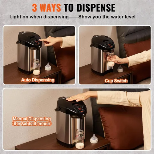 Miniatura 30 de VEVOR Dispensador de agua caliente, caldera y calentador de agua ajustable de 4 temperaturas, calentador de agua de encimera de acero inoxidable