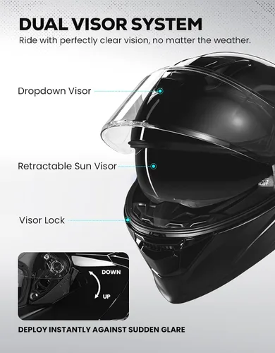 Miniatura 2 de XFMT Casco de motocicleta de cara completa, casco de doble visera para bicicleta de calle, ATV con protector solar interno para adultos, hombres