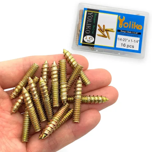 Miniatura 4 de Paquete de 16 pernos de suspensión de 1/4-20 x 1-1/4 pulgadas con doble cabeza y clavija de madera, para tornillos de muebles y varillas roscadas