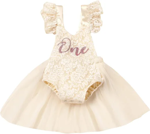 Miniatura 108 de Traje de bebé niña primer cumpleaños traje de encaje tul mameluco princesa tutú vestido de un año cumpleaños pastel Smash fotografía ropa