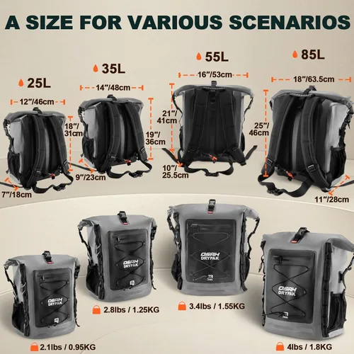 Miniatura 2 de OSAH DRYPAK Mochila Seca Impermeable 35L/55L/85L – Mochila de Senderismo Resistente con Tapa Enrollable para Viaje, Kayak, Canotaje, Camping, Gris