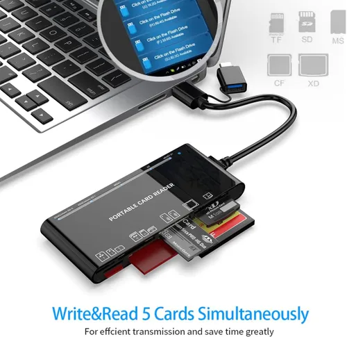 Miniatura 5 de Lector de tarjetas múltiples USB C USB3.0 para tarjetas SD, CF, Micro SD, XD, MS - Adaptador Hub 7 en 1 para Windows, Mac, Linux, Android