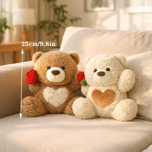 Miniatura 5 de Juguete de peluche de oso de peluche, oso de rosa y corazón, juguete de peluche romántico, perfecto para cumpleaños de niños y niñas (marrón)