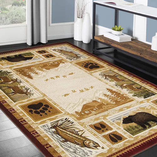 Colección de alfombras de cabaña inspirada en la naturaleza con animales, diseño de felpa y polipropileno fácil de limpiar para decoración del hogar