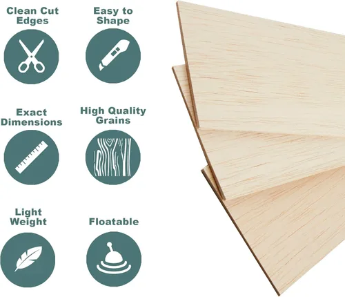 Miniatura 5 de 12 hojas de madera de balsa sin terminar de 8 x 4 pulgadas de grosor para manualidades, 0.079 in de grosor Craftiff