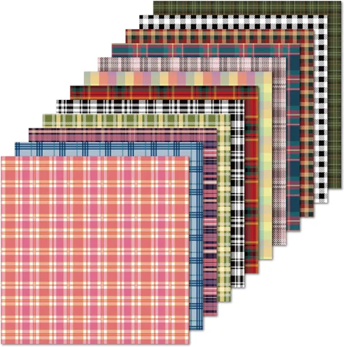 Bloc de papel de tartán a cuadros de 30x30 cm, papel de doble cara, paquete de papel para álbumes de recortes, cartulina decorativa - 36 hojas -