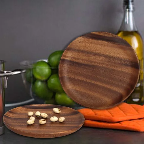 Miniatura 5 de Ayiaren 2 unidades de platos decorativos de madera de acacia para ensalada, tableros redondos de charcutería, aperitivo, postre, tabla de servir