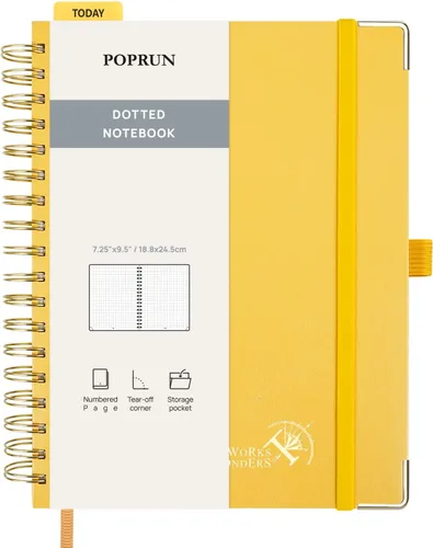 Miniatura 17 de POPRUN - Cuaderno de notas con espiral y puntos, diario A5 de 5.75" x 8.25", papel grueso de 120 gsm, 141 páginas numeradas, tapa dura para hombres