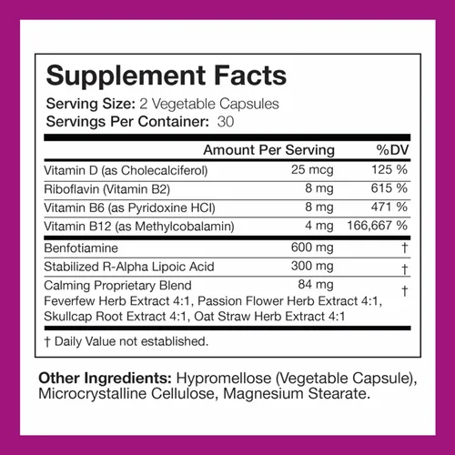Miniatura 2 de NERVE RENEW Apoyo nervioso avanzado: 300 mg de ácido R-alfa lipoico estabilizado, complejo de vitamina B, benfotiamina, hierbas para un apoyo