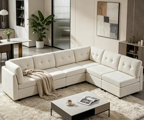 VANOMi - Sofás seccionales de 6 plazas para sala de estar, sofá modular convertible de 118" en forma de nube, cómodos sofás de chenilla y sofás para