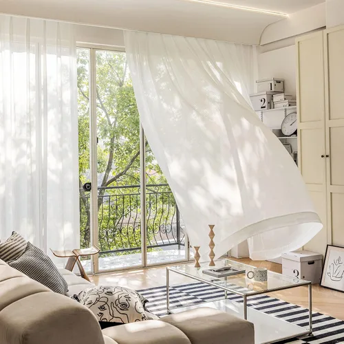 Miniatura 2 de Juego de 2 paneles de cortinas semitransparentes de 54 pulgadas de largo, cortinas plisadas a rayas para ventana, dormitorio, sala de estar, 2 Rayas
