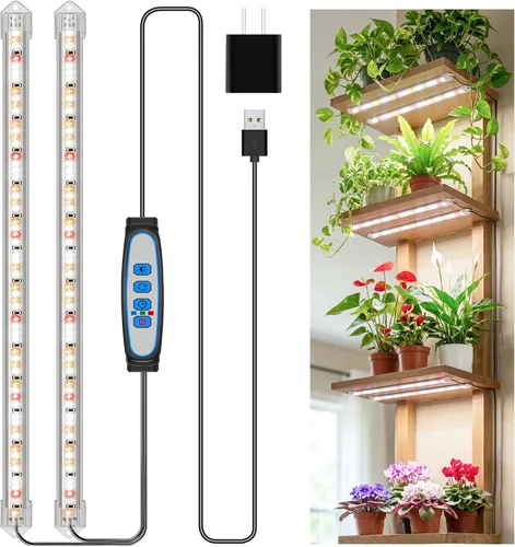 Kullsinss Luces de cultivo para plantas de interior, tiras de luz de crecimiento de plantas de espectro completo de 16 pulgadas con temporizador de