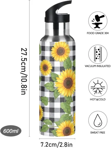 Miniatura 9 de Botella de agua aislada de acero inoxidable con popote de 32 onzas, botella de agua deportiva sin BPA aislada para gimnasio, viajes al aire libre