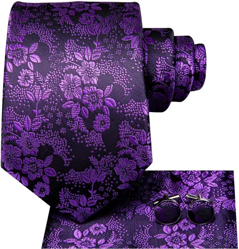 Miniatura 319 de Hi-Tie Corbata clásica de cachemira para hombre con pañuelo y gemelos a cuadros