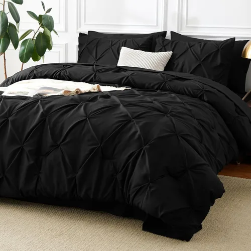 Miniatura 20 de CozyLux - Juego de ropa de cama con pliegues plisados de 7 piezas en una bolsa; edredón tamaño King para todas las estaciones, sábanas, fundas