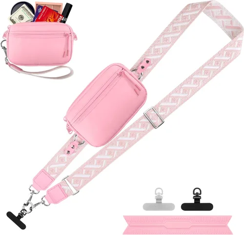 Miniatura 46 de YFWE Correa de clip and go para teléfono con cartera cruzada, cordón ajustable para teléfono con cartera RFID desmontable, correa universal