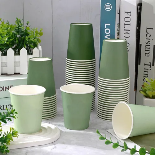 Miniatura 3 de AnyDesign 100 tazas de papel verde salvia de 9 onzas desechables de primavera taza de café de color degradado para bebidas frías y calientes, boda