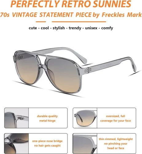 Miniatura 6 de Lentes de sol vintage retro de los años 70 para mujer y hombre, montura clásica, cuadrada y grande estilo aviador, lentes naranjas de moda UV400