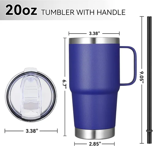 Miniatura 4 de VEGOND - Vaso de viaje de 20 oz con tapa con asa y pajita, taza de café de acero inoxidable aislada, a prueba de derrames, de doble pared, mantiene