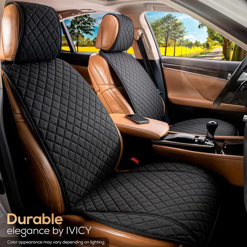 Miniatura 8 de IVICY Funda de asiento de automóvil de lino sintético para automóviles, duradera y antideslizante, fundas protectoras para asiento delantero de HYB