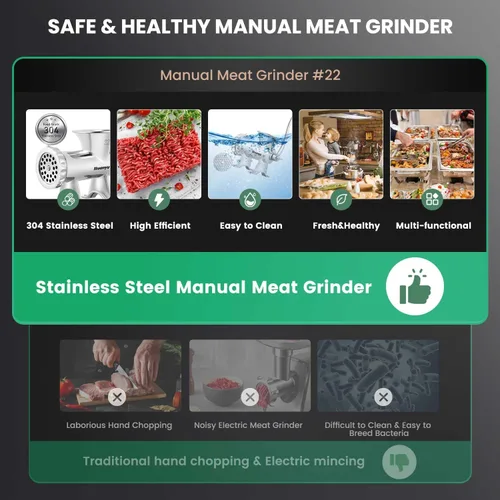 Miniatura 3 de Huanyu Picadora de carne manual Relleno de salchichas de acero inoxidable Máquina de molienda de carne comercial Picadora de carne de cerdo