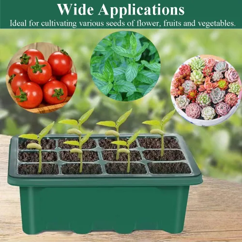 Miniatura 6 de Kit de bandeja de inicio de semillas, paquete de 3 bandejas de cultivo de plantas con cúpula de humedad y base, etiquetas y kit de herramientas