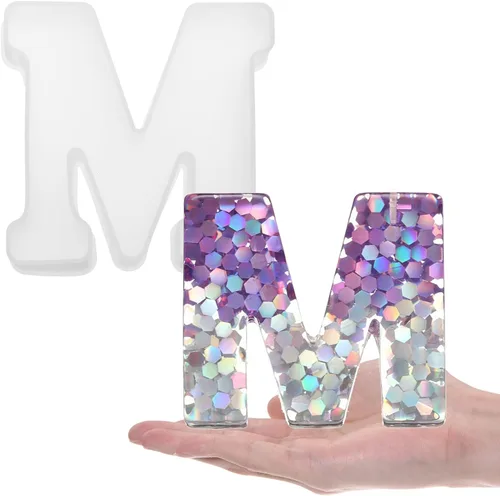 Miniatura 29 de HARFINGTON Moldeo de resina grande con letra S de 6 pulgadas, molde de silicona con alfabeto mayúscula 3D para arte de letreros de palabras