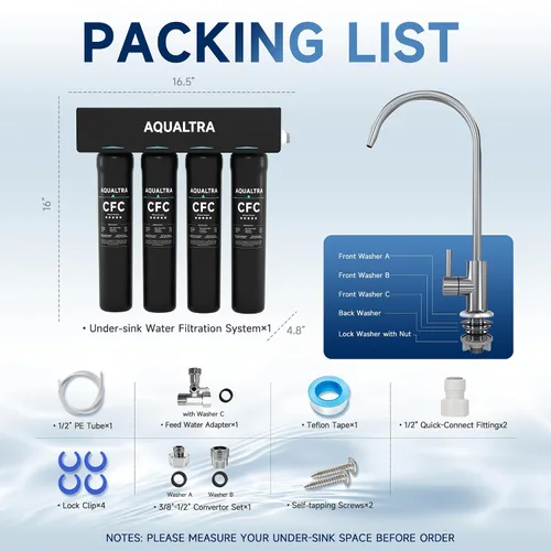 Miniatura 9 de AQUALTRA USF-4F-15 Sistema de filtro de agua para debajo del fregadero, comercial de 80 K galones con grifo, reduce PFOA, PFOS, cloro, plomo