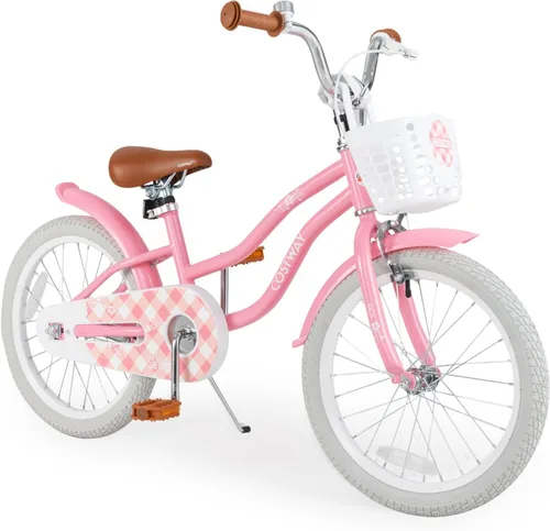 Miniatura 28 de COSTWAY Bicicleta para niños de 12, 14, 16, 18 pulgadas, bicicleta para niños con ruedas de entrenamiento, frenos de mano y posavasos, sillín