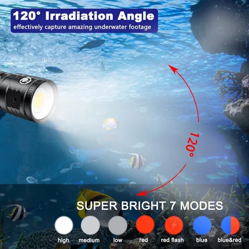 Miniatura 4 de Luz de buceo para fotografía subacuática, linterna de buceo súper brillante de 4500 lúmenes, luz de video subacuática impermeable de 328.1 ft