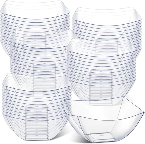 Miniatura 27 de Tanlade 50 Cuencos Cuadrados de Plástico para Servir Desechables Cuencos para Aperitivos Ensalada Recipientes Pequeños para Fiestas Barra de Dulces