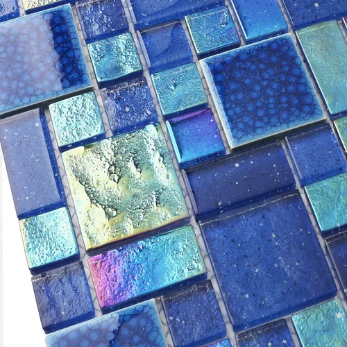 Miniatura 8 de Blujellyfish Azulejos de Mosaico de Vidrio Azul Patrón Francés Láminas de Mosaicos Cuadrados Vidrio Cristal Azul Cobalto Iridiscente Cerámica