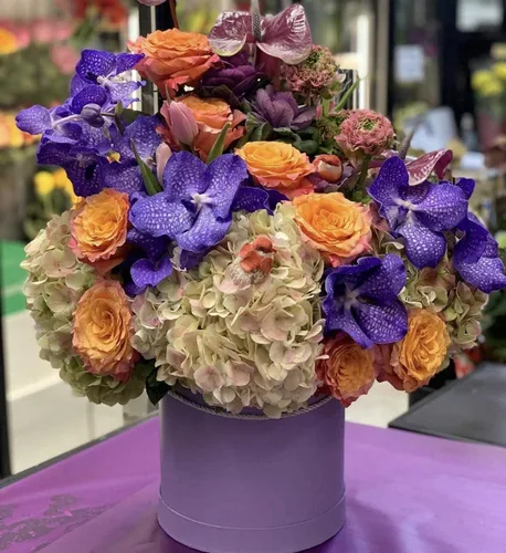Miniatura 5 de UNIKPACKAGING Caja de flores redonda de alta calidad, cajas de regalo para arreglos florales y de regalo, juego de 3 piezas (lavanda)