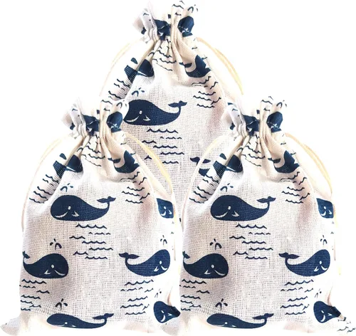 RIGHTA TECH Bolsas de regalo de vida de animales marinos del océano, bolsa de regalo con cordón, bolsa de regalo de ballena de peces tropicales para
