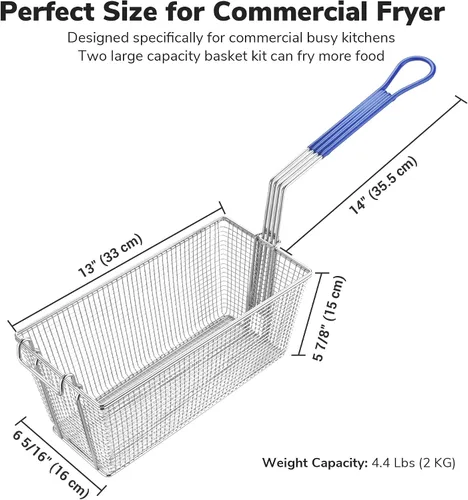 Miniatura 5 de WeChef - 2 cestas para freidora con mango antideslizante de 13 x 6 5/16 x 5 7/8 pulgadas, chapado en níquel, cesta para freidora de alta resistencia