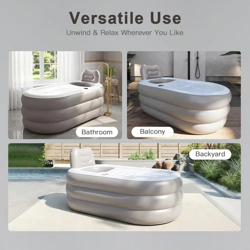 Miniatura 6 de B&Y Bañera portátil para adultos, bañera de hielo, bañera de hidromasaje familiar con cubierta de cremallera, diseñada con reposacabezas, portavasos