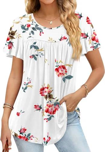 Anymiss Camisetas tipo túnica de primavera 2025 para mujer, estilo casual, elegante, manga corta, ajuste holgado, M-3X