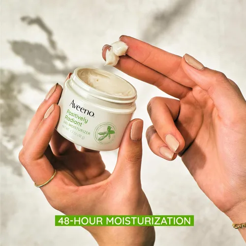 Miniatura 5 de Aveeno Gel hidratante facial positivamente radiante con ácido hialurónico y soja correctora de tono, hidrata durante 48 horas para igualar el tono