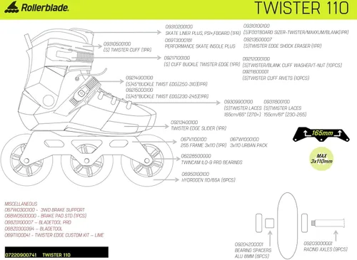 Miniatura 7 de Rollerblade Twister 110 Patines en línea unisex para adultos, color negro/rojo, Urban Performance Patines en línea