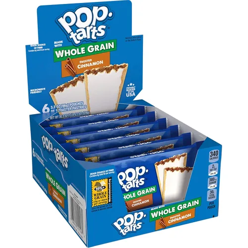 Pop-Tarts Pasteles tostadores de desayuno, grano entero helado de azúcar morena sabor canela, tamaño a granel, 72 unidades (paquete de 12, cajas de