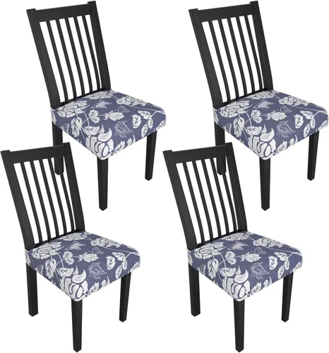 Miniatura 104 de Juego de 4 fundas elásticas para sillas de comedor, fundas para sillas de comedor con estampado floral, fundas para asientos de sillas con estampado