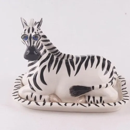 Miniatura 4 de Cielo azul cerámica 7.5" x 4.75" x 5.75" Zebra Mantequilla Plato