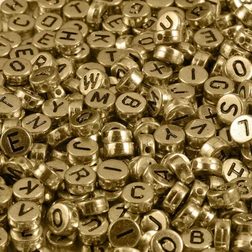 Miniatura 13 de 1200 cuentas de letras negras para pulseras, cuentas redondas de acrílico negro y dorado del alfabeto de 0.157 x 0.276 in para fabricación de joyas