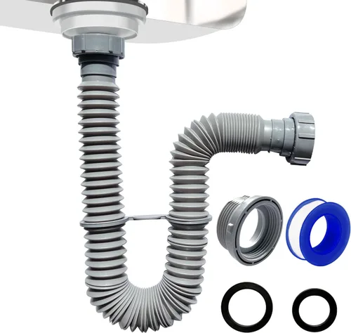 Miniatura 11 de VIVIDA Tubo de drenaje para fregadero de 1-1/2 pulgadas, tubo de drenaje flexible, trampa P flexible expandible de 7.5 a 17.7 pulgadas para baño