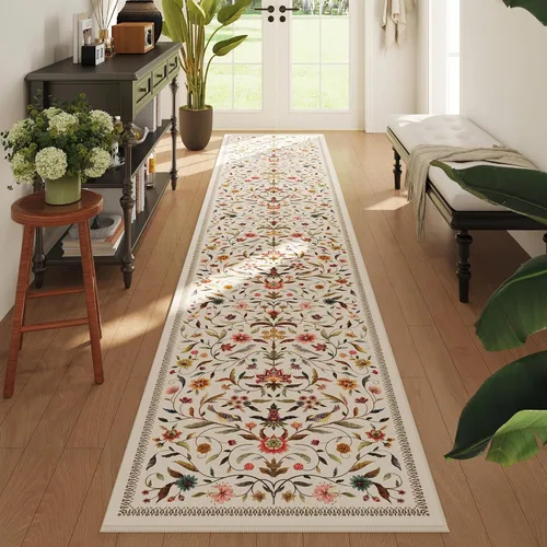 Miniatura 49 de Alfombra de entrada vintage con medallón floral de 2 x 3 pulgadas, lavable a máquina, alfombra de entrada de pelo bajo, suave, pequeña, alfombra