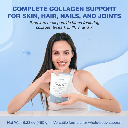 Miniatura 4 de Polvo de péptidos de colágeno múltiple – Tipos I, II, III, V y X con biotina, vitamina C y ácido hialurónico – Alimentado con pasto, sin OMG